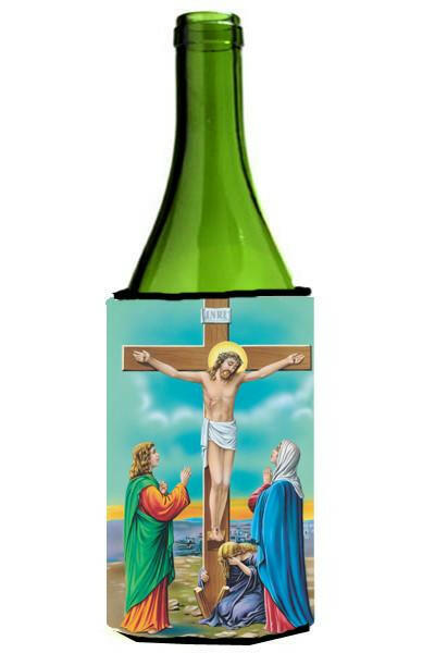 Jesus on the Cross Crucifixion Wine Bottle Hugger Gift Sleeve for Standard 750 ml Bottles, Insulated Reusable Also Fits Mini Shot & Pint Bottles