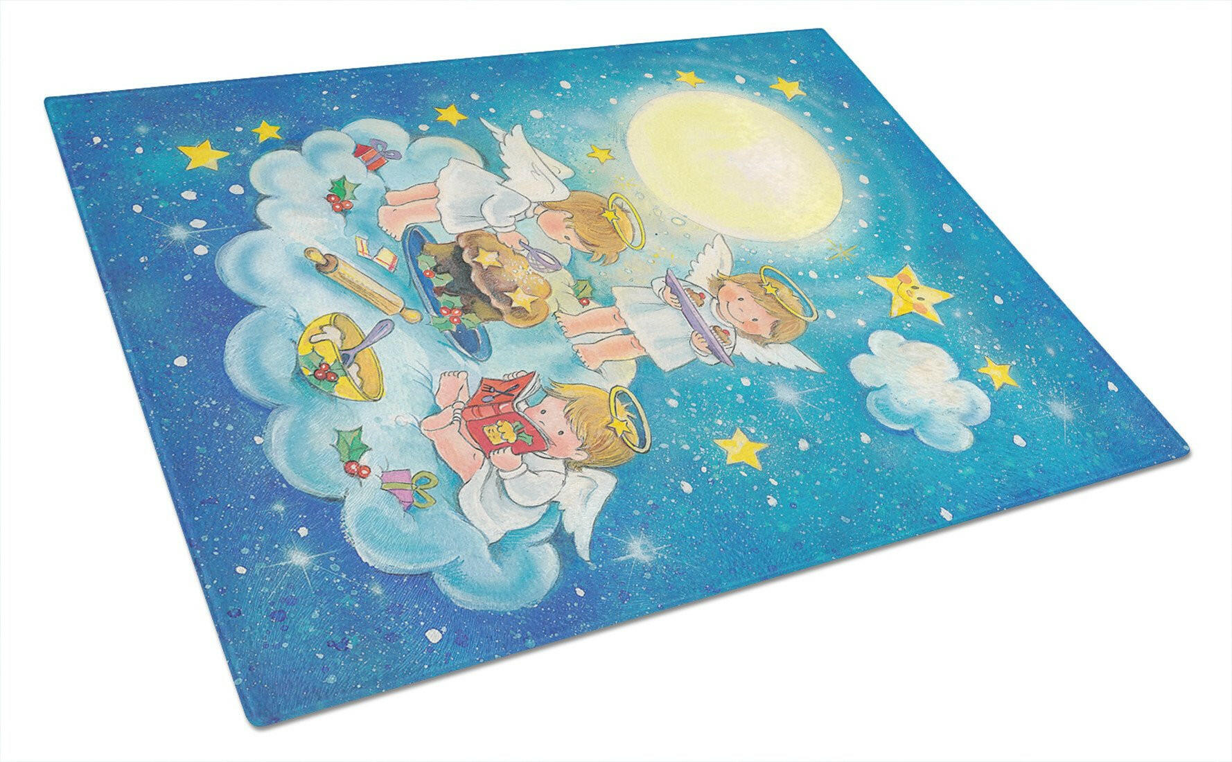 Angels Baking Cutting Board Tempered Glass Kitchen Cutting Surface, Heat Resistant Chopping, Non-Slip Feet, Food Prep & Serving