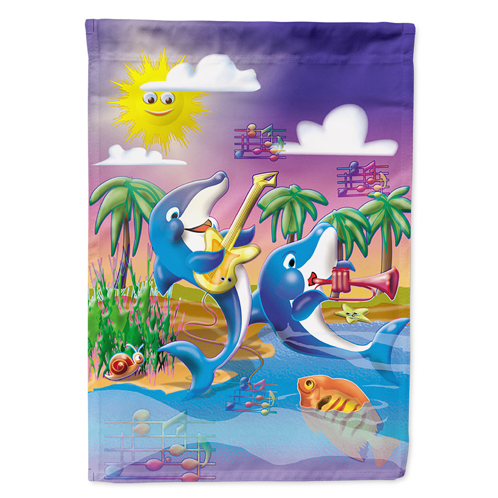 Dolphin's Playing Music House Flag 28x40 Porch Sleeve Pole Decorative Outside Yard Banner Artwork Wall Hanging, Polyester