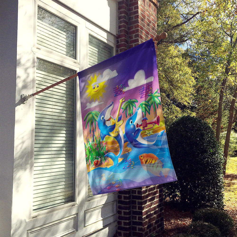 Dolphin's Playing Music House Flag 28x40 Porch Sleeve Pole Decorative Outside Yard Banner Artwork Wall Hanging, Polyester