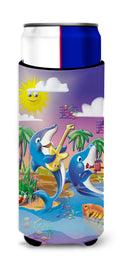 Dolphin's Playing Music Slim Can Hugger , Insulated Foam Hugger for 12 oz Slim Cans, Beer Bottles & Water Bottles, Printed in USA