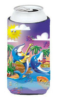 Dolphin's Playing Music Tall Boy Hugger Can Cooler Sleeve Machine Washable Drink Collapsible Insulator Beverage Insulated Holder