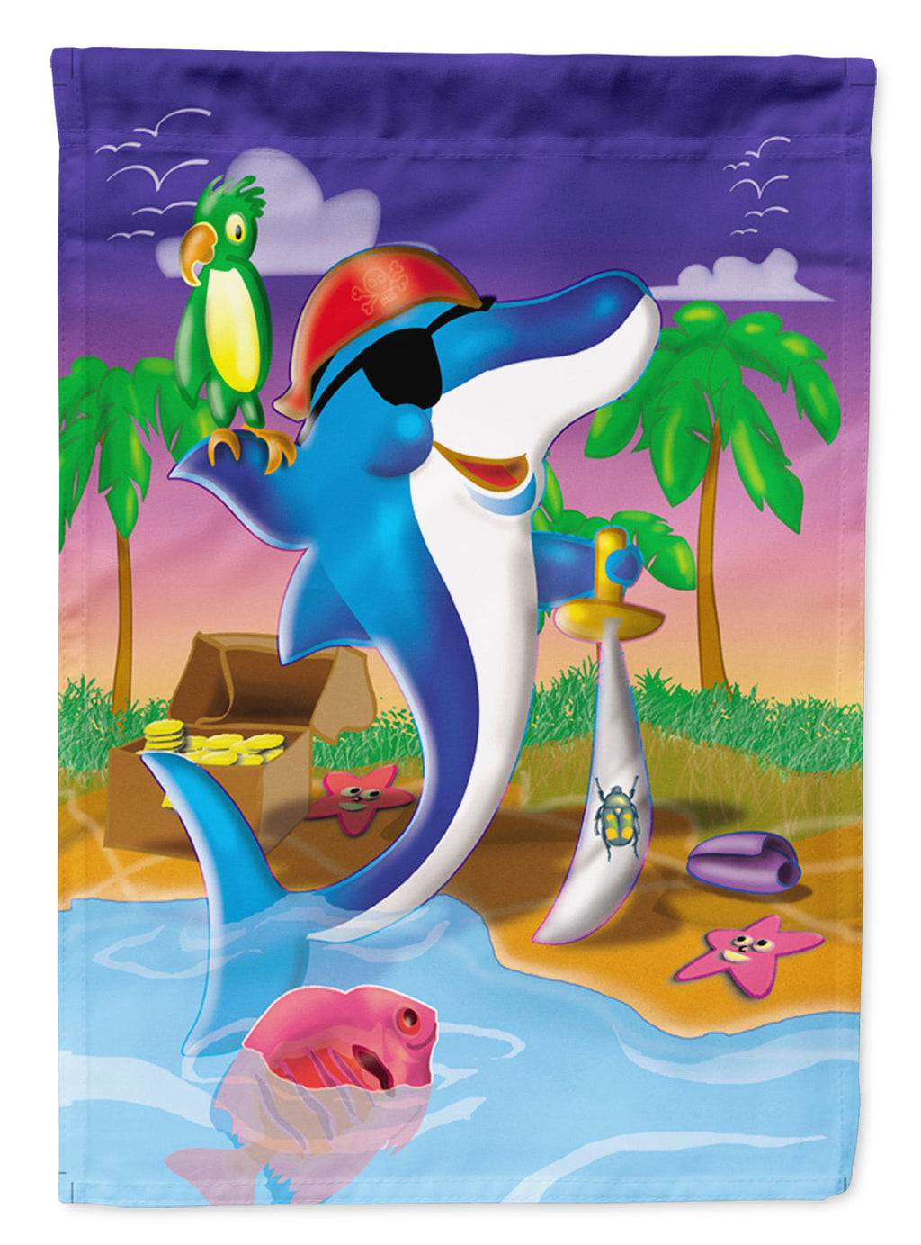 Dolphin Pirate House Flag 28x40 Porch Sleeve Pole Decorative Outside Yard Banner Artwork Wall Hanging, Polyester