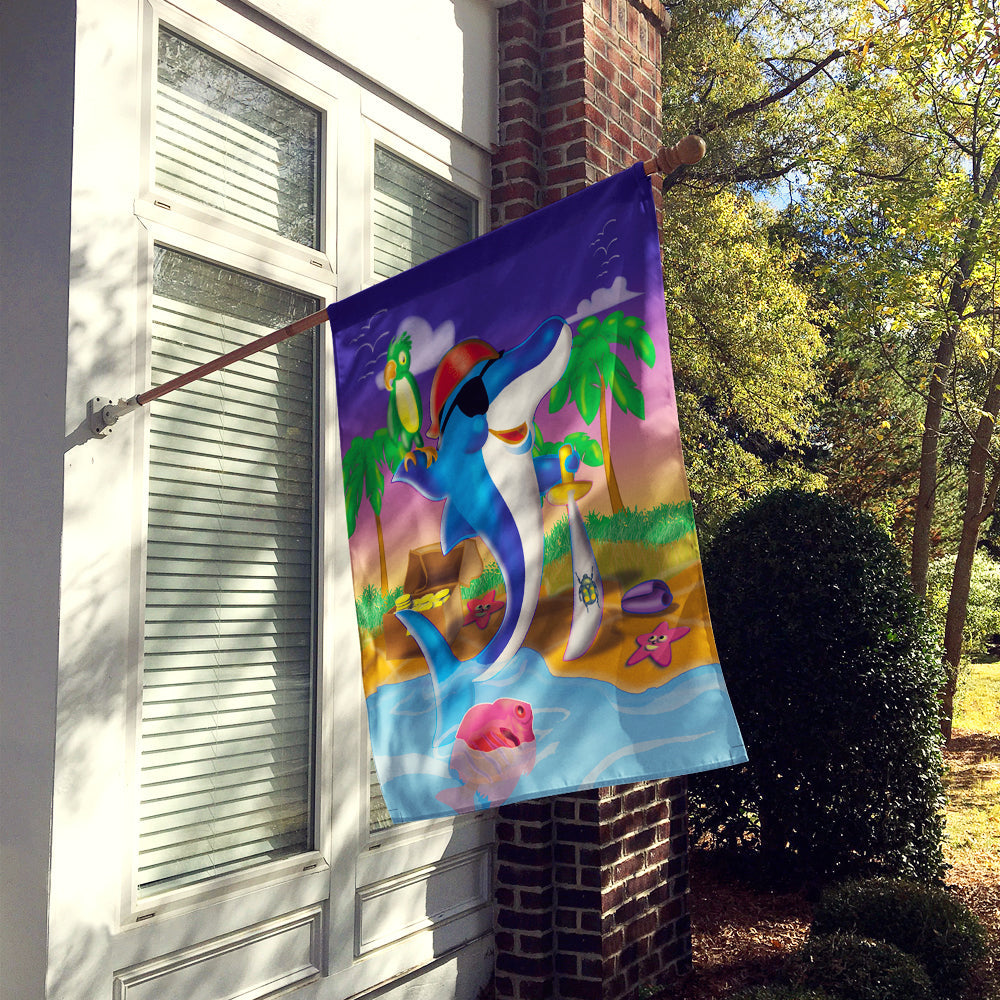 Dolphin Pirate House Flag 28x40 Porch Sleeve Pole Decorative Outside Yard Banner Artwork Wall Hanging, Polyester