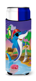 Dolphin Pirate Slim Can Hugger , Insulated Foam Hugger for 12 oz Slim Cans, Beer Bottles & Water Bottles, Printed in USA