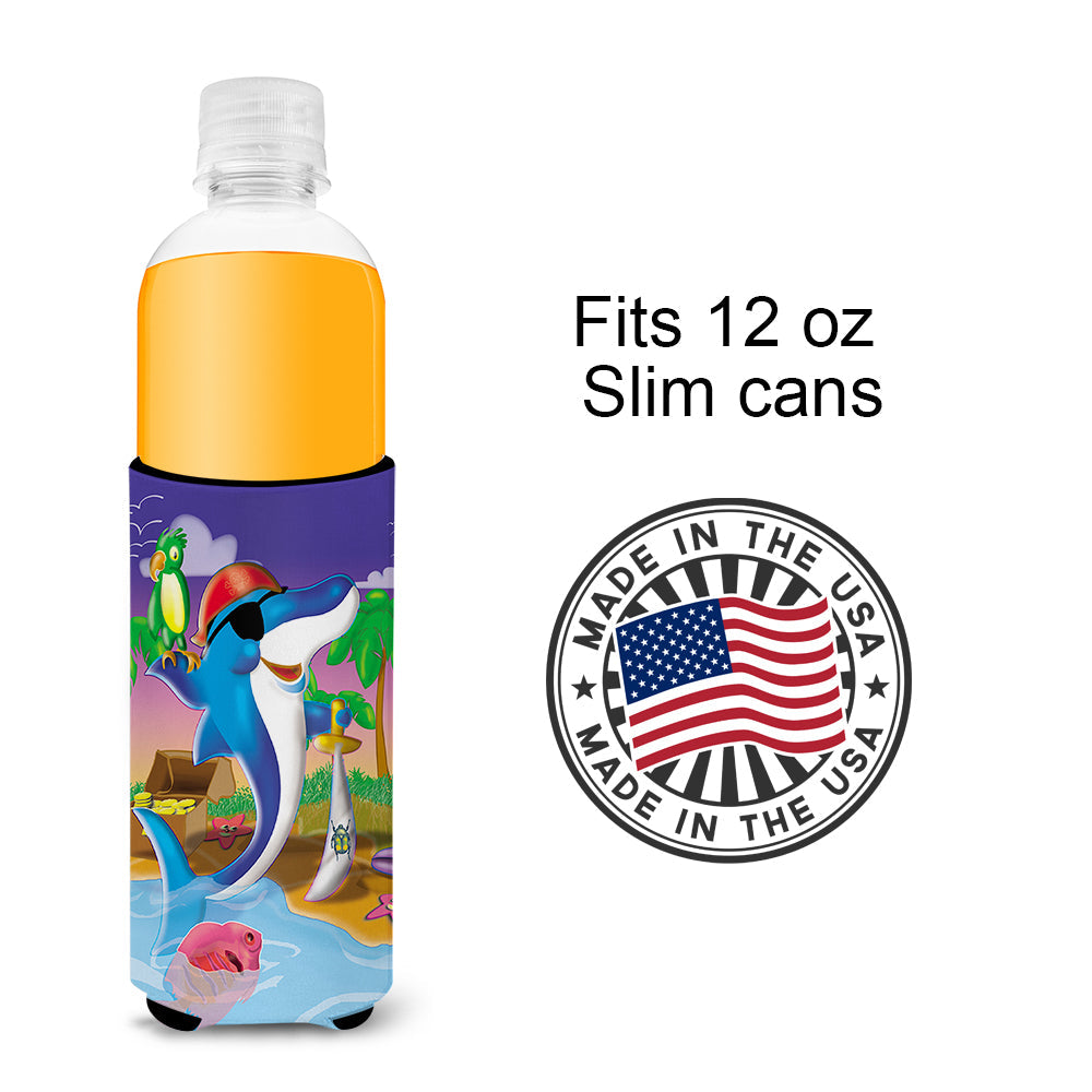 Dolphin Pirate Slim Can Hugger , Insulated Foam Hugger for 12 oz Slim Cans, Beer Bottles & Water Bottles, Printed in USA