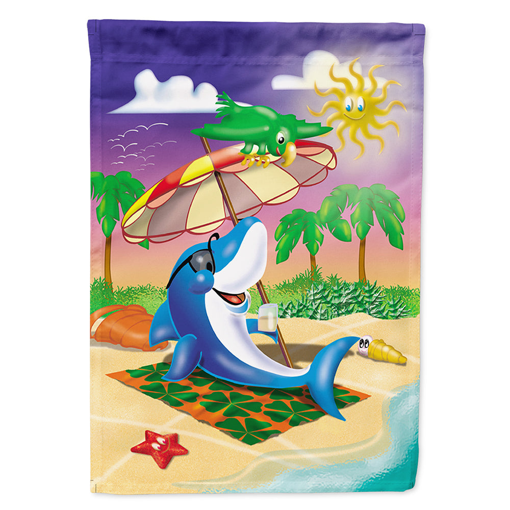 Dolphin Sunning on the Beach House Flag 28x40 Porch Sleeve Pole Decorative Outside Yard Banner Artwork Wall Hanging, Polyester