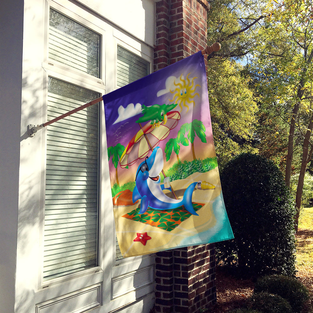 Dolphin Sunning on the Beach House Flag 28x40 Porch Sleeve Pole Decorative Outside Yard Banner Artwork Wall Hanging, Polyester