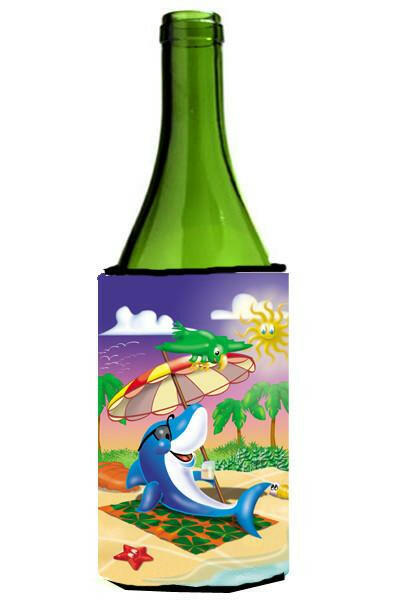 Dolphin Sunning on the Beach Wine Bottle Hugger Gift Sleeve for Standard 750 ml Bottles, Insulated Reusable Also Fits Mini Shot & Pint Bottles