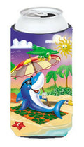 Dolphin Sunning on the Beach Tall Boy Hugger Can Cooler Sleeve Machine Washable Drink Collapsible Insulator Beverage Insulated Holder