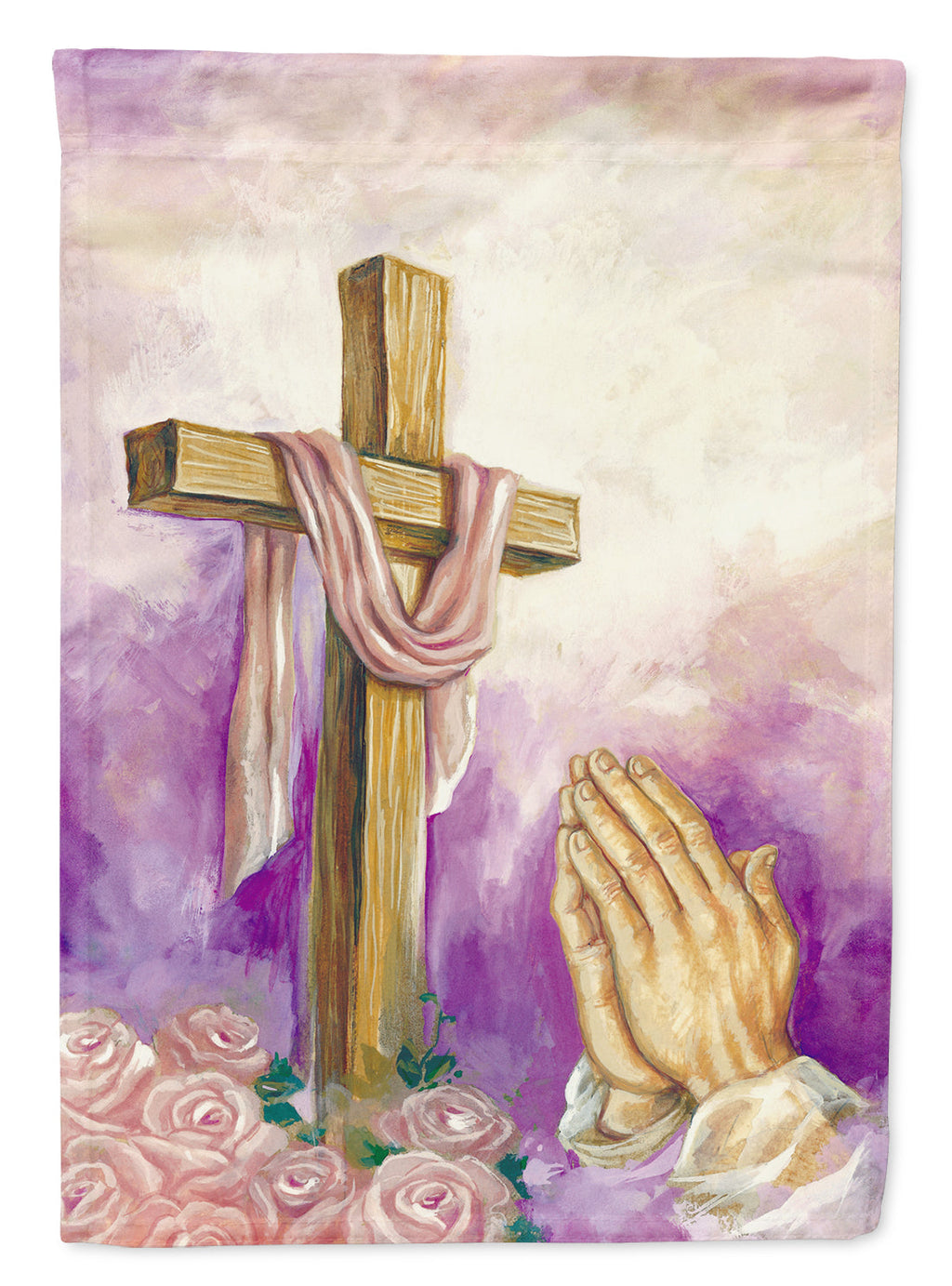 Easter Cross with Praying Hands House Flag 28x40 Porch Sleeve Pole Decorative Outside Yard Banner Artwork Wall Hanging, Polyester