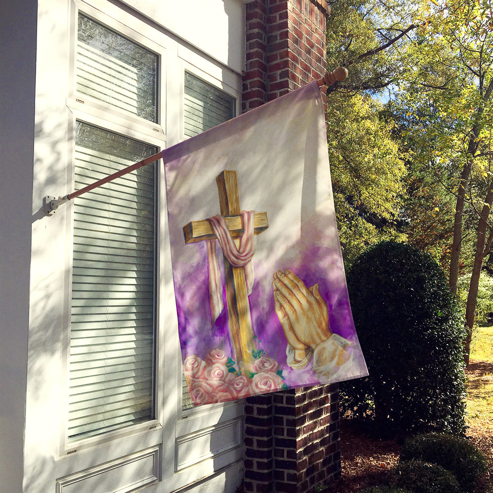 Easter Cross with Praying Hands House Flag 28x40 Porch Sleeve Pole Decorative Outside Yard Banner Artwork Wall Hanging, Polyester