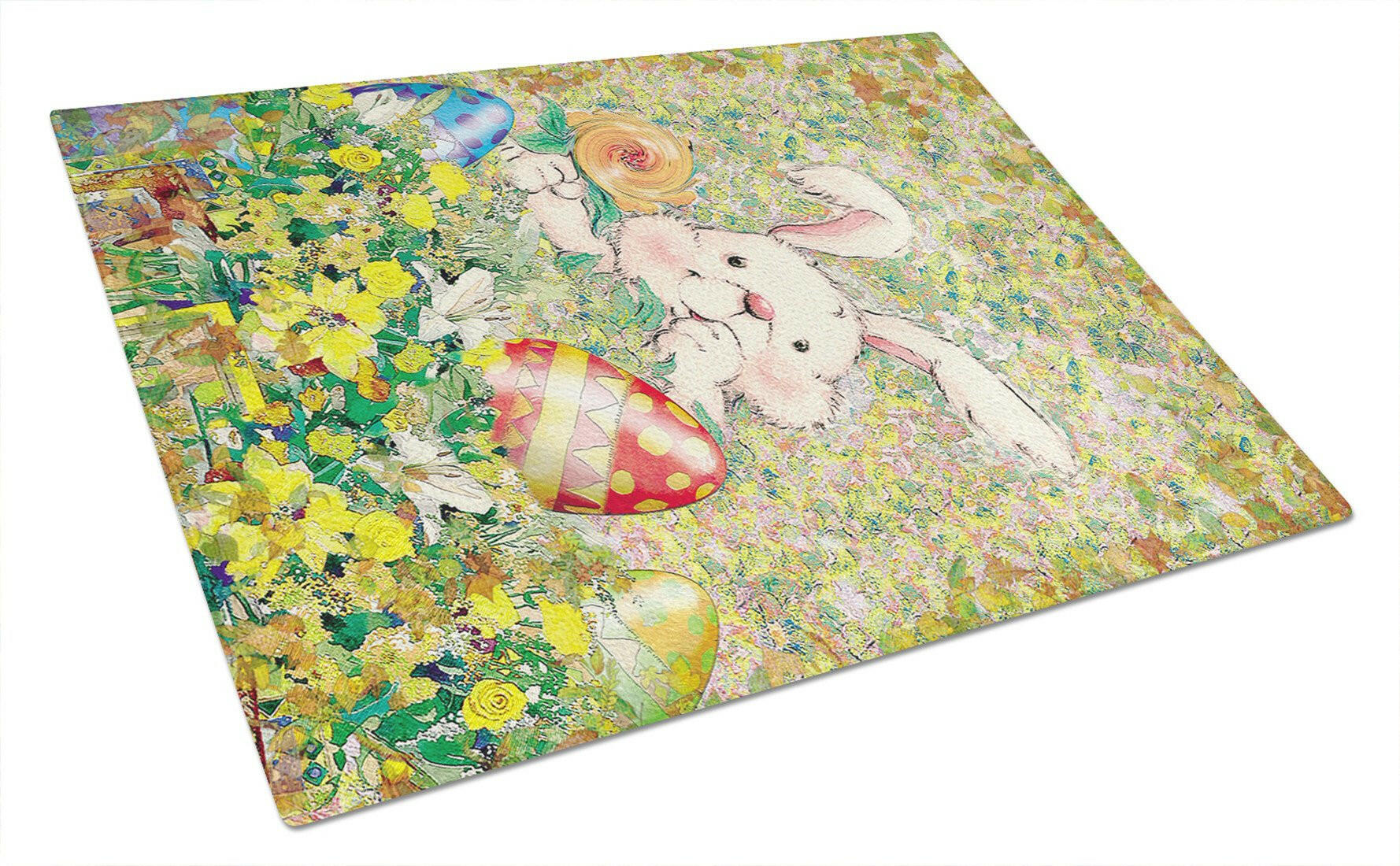 Easter Bunny and Eggs Cutting Board Tempered Glass Kitchen Cutting Surface, Heat Resistant Chopping, Non-Slip Feet, Food Prep & Serving