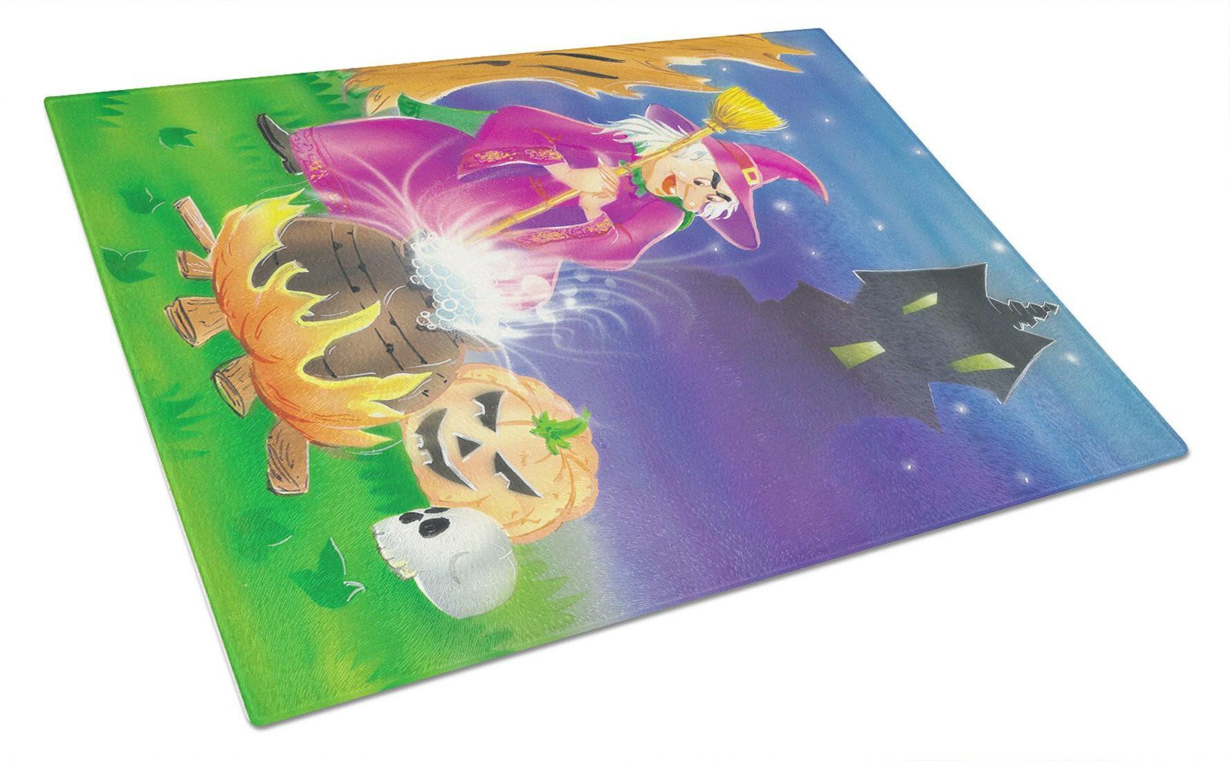 Witch and her Castle Cutting Board Tempered Glass Kitchen Cutting Surface, Heat Resistant Chopping, Non-Slip Feet, Food Prep & Serving