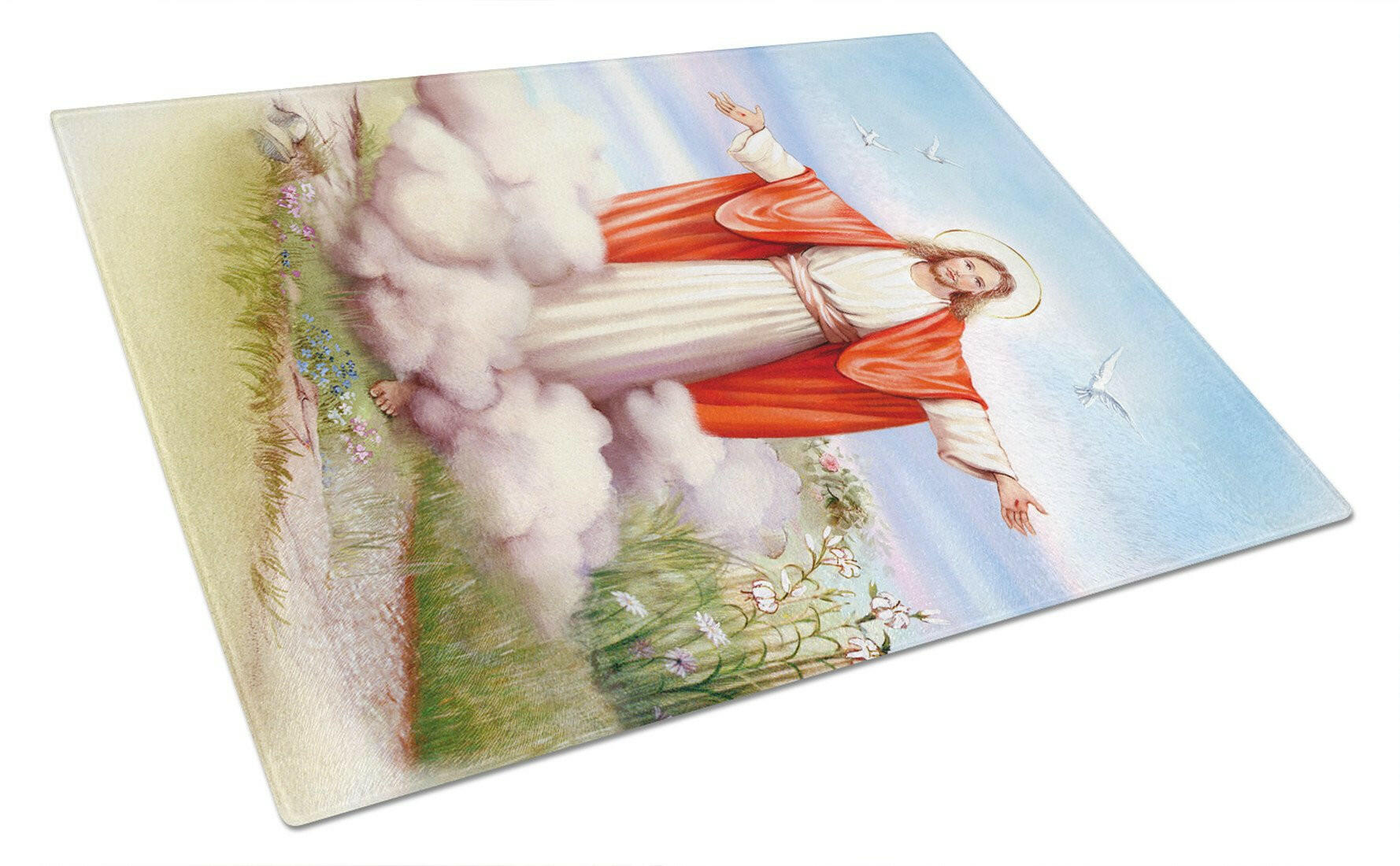Easter Jesus is Risen Cutting Board Tempered Glass Kitchen Cutting Surface, Heat Resistant Chopping, Non-Slip Feet, Food Prep & Serving