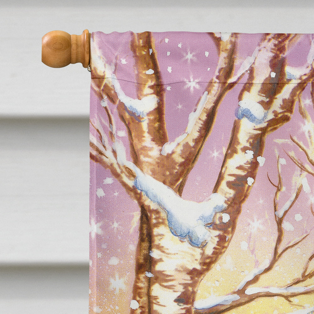 Girl and Animals with Snowman House Flag 28x40 Porch Sleeve Pole Decorative Outside Yard Banner Artwork Wall Hanging, Polyester