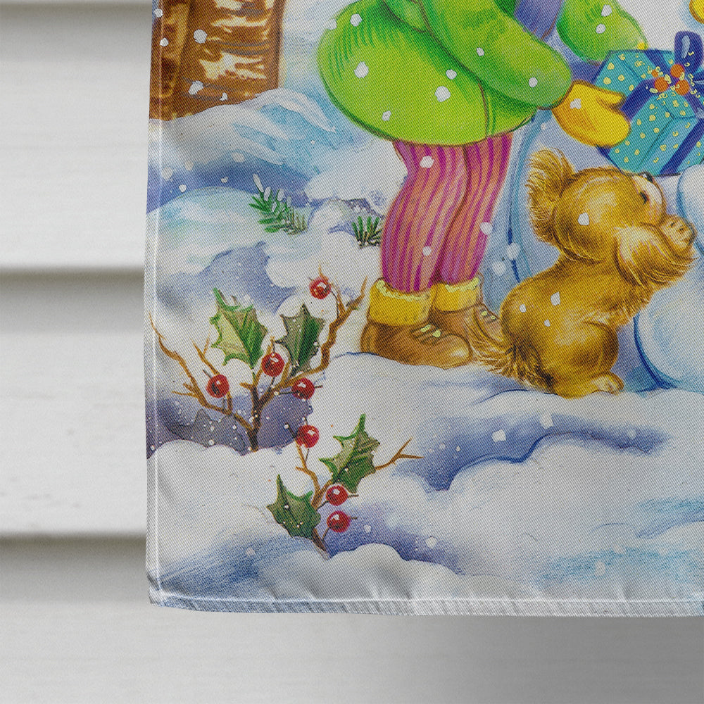 Girl and Animals with Snowman House Flag 28x40 Porch Sleeve Pole Decorative Outside Yard Banner Artwork Wall Hanging, Polyester