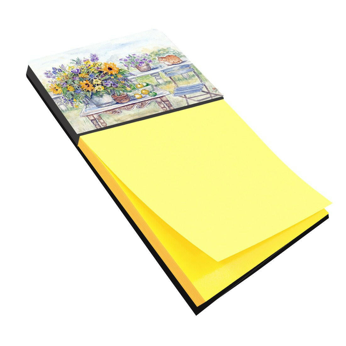 Patio Bouquet of Flowers Watercolor Sticky Note Holder Refillable Dispenser Desk Accessory 3x3 Pad Gift