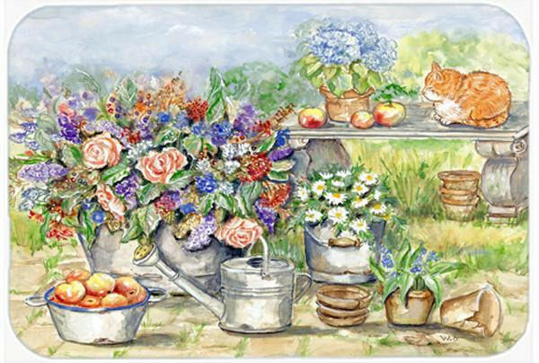 Patio Bouquet and Cat Cutting Board Tempered Glass Kitchen Cutting Surface, Heat Resistant Chopping, Non-Slip Feet, Food Prep & Serving