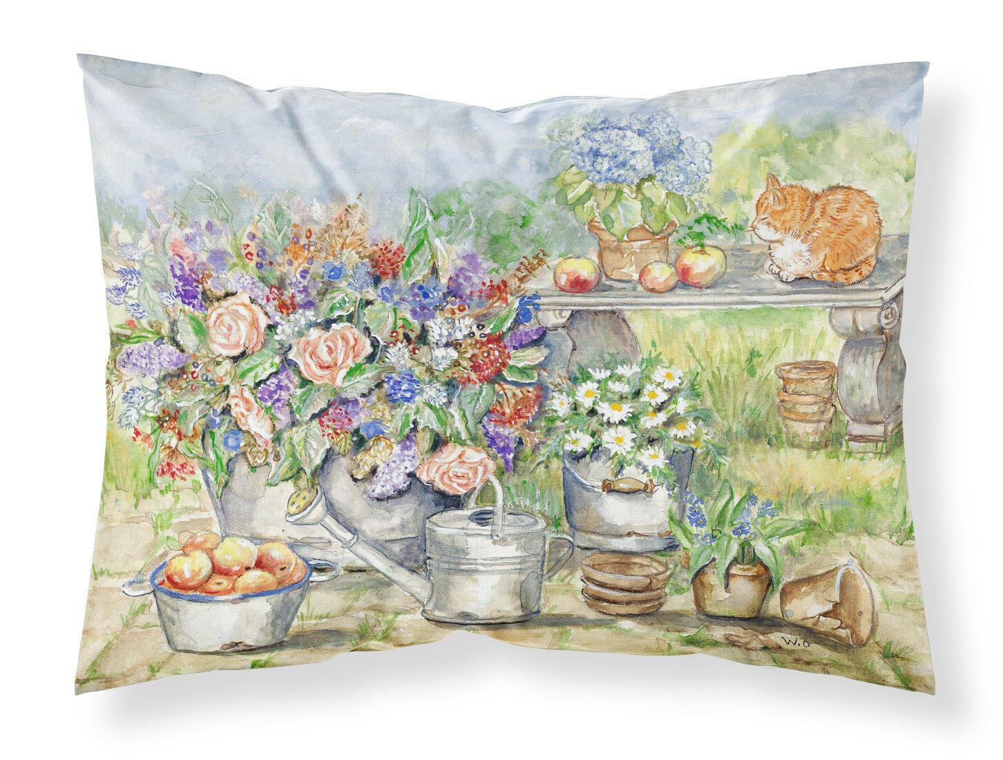Patio Bouquet and Cat Standard Pillowcase Lightweight Super Soft Easy Care Decorative Artwork Pillowcase, Standard