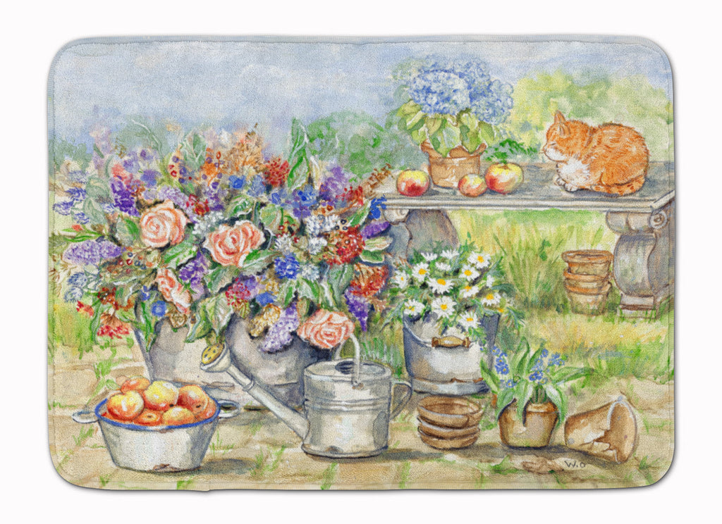 Patio Bouquet and Cat Memory Foam Kitchen Mat Machine Washable Anti-Fatigue Cushion Comfort Bath or Kitchen Rug