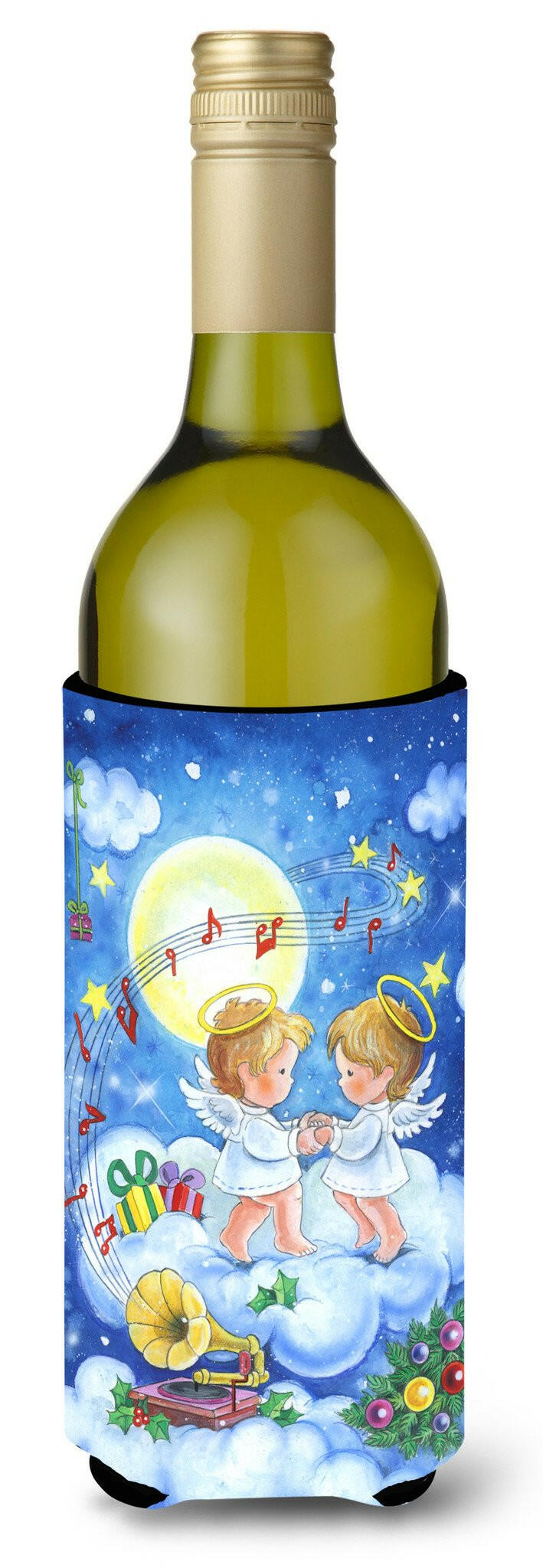 Angels Making Music Together Wine Bottle Hugger Gift Sleeve for Standard 750 ml Bottles, Insulated Reusable Also Fits Mini Shot & Pint Bottles