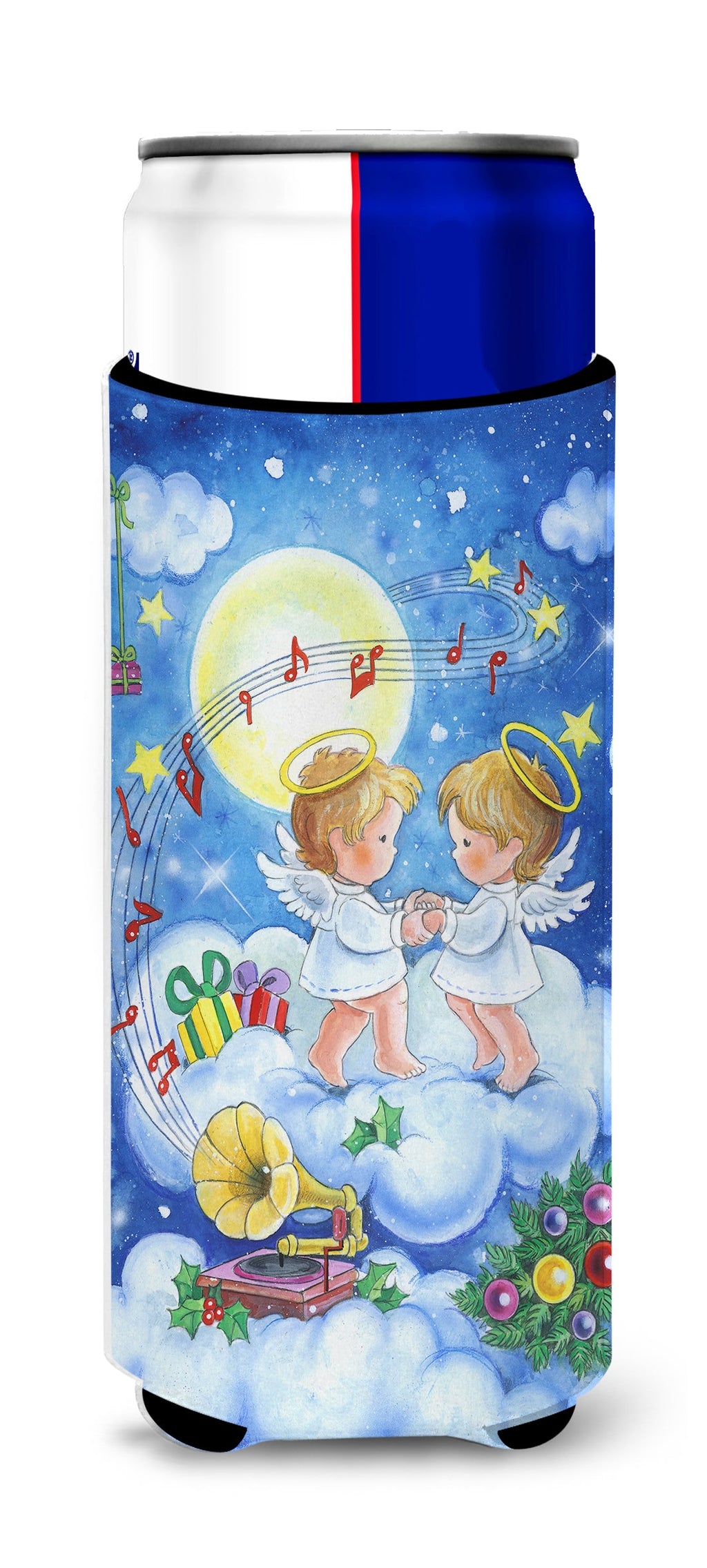 Angels Making Music Together Slim Can Hugger , Insulated Foam Hugger for 12 oz Slim Cans, Beer Bottles & Water Bottles, Printed in USA