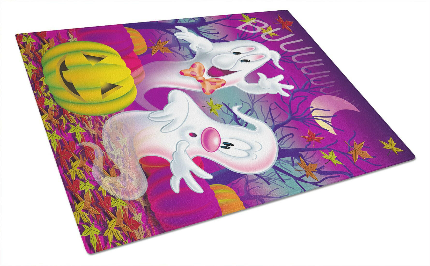 Buuu Ghosts Halloween Cutting Board Tempered Glass Kitchen Cutting Surface, Heat Resistant Chopping, Non-Slip Feet, Food Prep & Serving