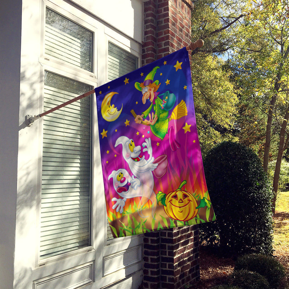Witch and Ghosts Halloween House Flag 28x40 Porch Sleeve Pole Decorative Outside Yard Banner Artwork Wall Hanging, Polyester