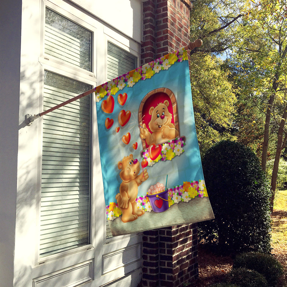 Teddy Bear Romeo and Juliet Love House Flag 28x40 Porch Sleeve Pole Decorative Outside Yard Banner Artwork Wall Hanging, Polyester