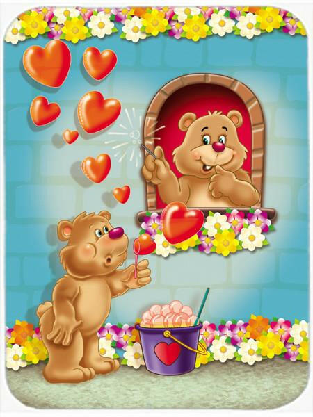 Teddy Bear Romeo and Juliet Love Cutting Board Tempered Glass Kitchen Cutting Surface, Heat Resistant Chopping, Non-Slip Feet, Food Prep & Serving