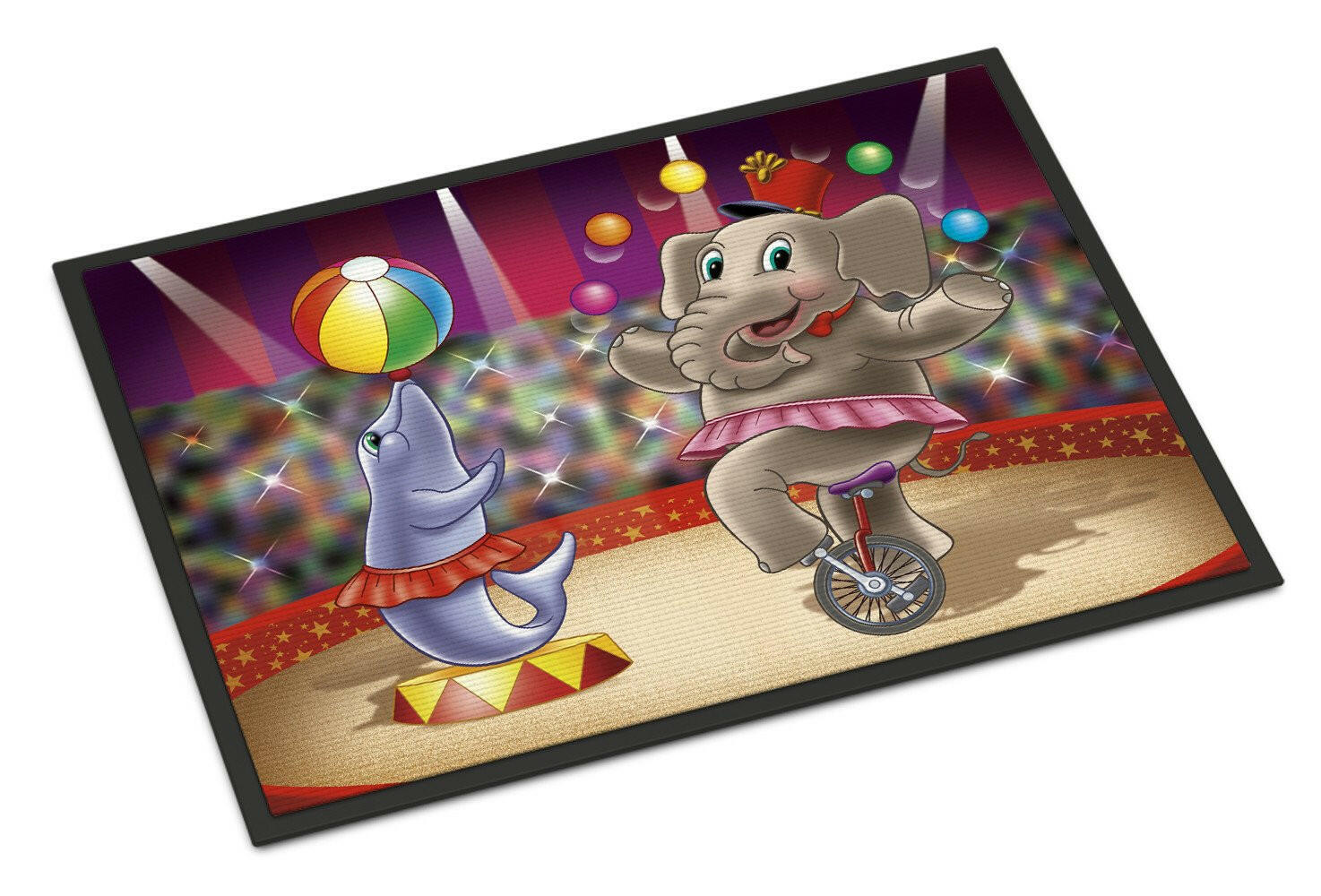 Circus Elephand and Dolphin Doormat Indoor Outdoor 24H X 36W Front Door Mat Rugs for Entryway, Non Slip Washable Low Pile,