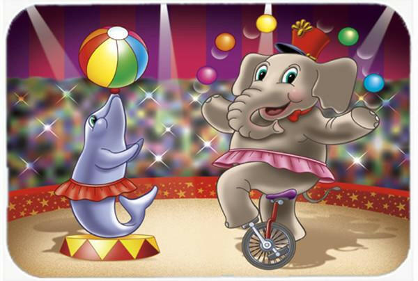 Circus Elephand and Dolphin Cutting Board Tempered Glass Kitchen Cutting Surface, Heat Resistant Chopping, Non-Slip Feet, Food Prep & Serving