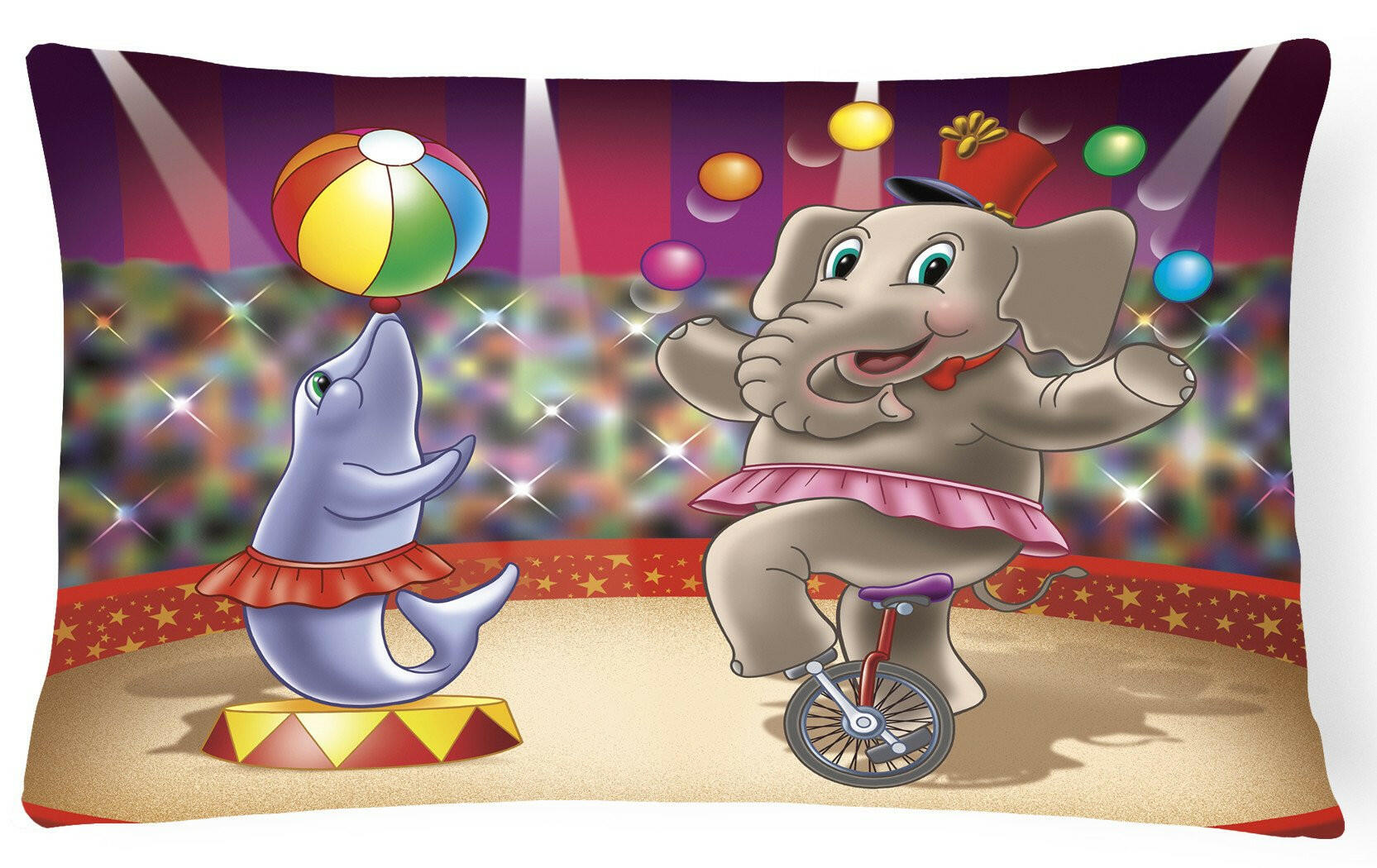 Circus Elephand and Dolphin Decorative Throw Pillow 12x16 Indoor Outdoor Accent Cushion, Fabric Cover with Insert for Sofa, Bed, Porch & Living Room