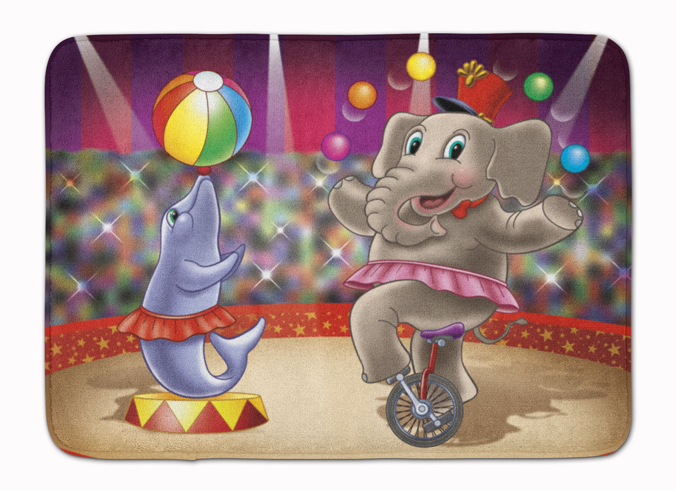 Circus Elephand and Dolphin Memory Foam Kitchen Mat Machine Washable Anti-Fatigue Cushion Comfort Bath or Kitchen Rug