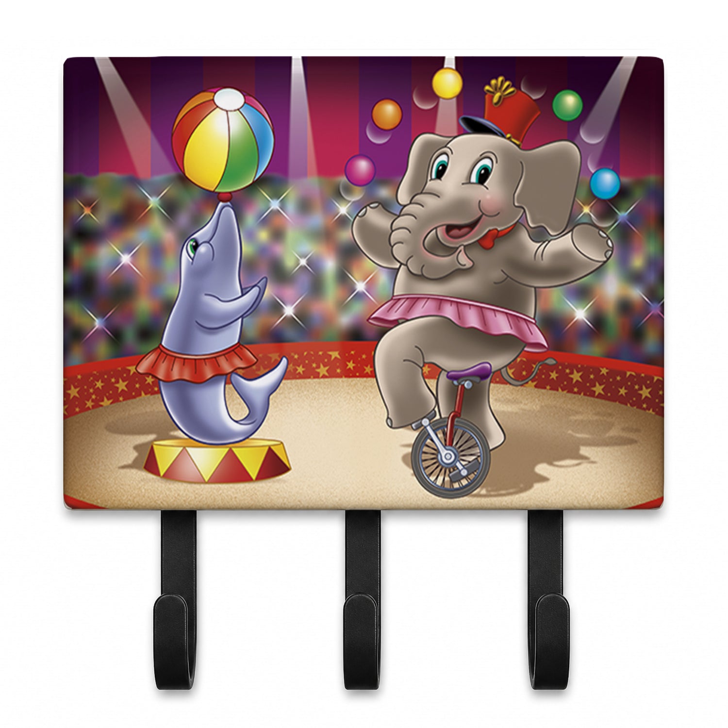 Circus Elephand and Dolphin Leash or Key Holder Wall Hooks, Coat Rack Wall Mount, for Hanging Keys, Towels, Aprons, Leashes