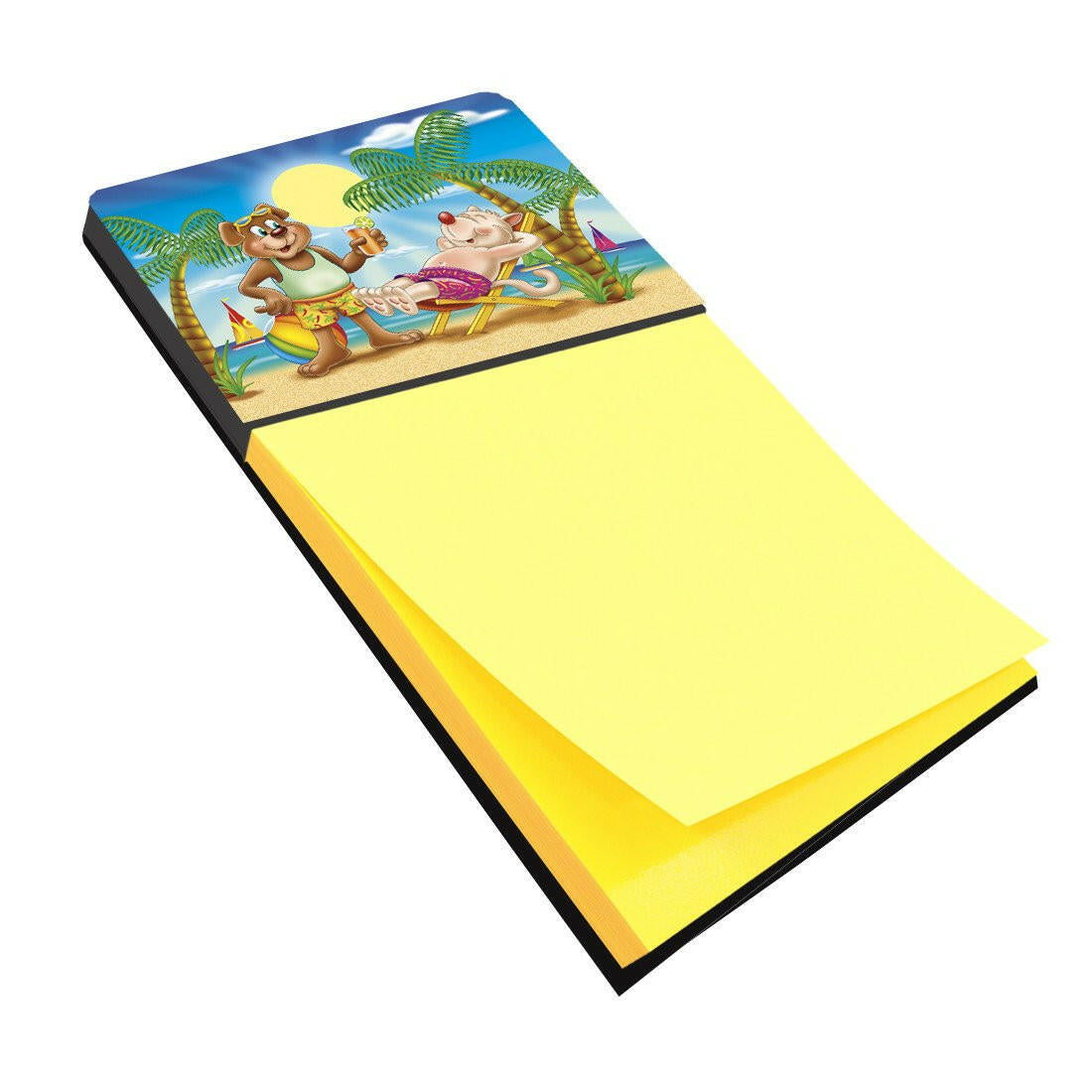 Bears Relaxing at the Beach Watercolor Sticky Note Holder Refillable Dispenser Desk Accessory 3x3 Pad Gift