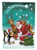 Santa Claus Christmas with the penguins House Flag 28x40 Porch Sleeve Pole Decorative Outside Yard Banner Artwork Wall Hanging, Polyester