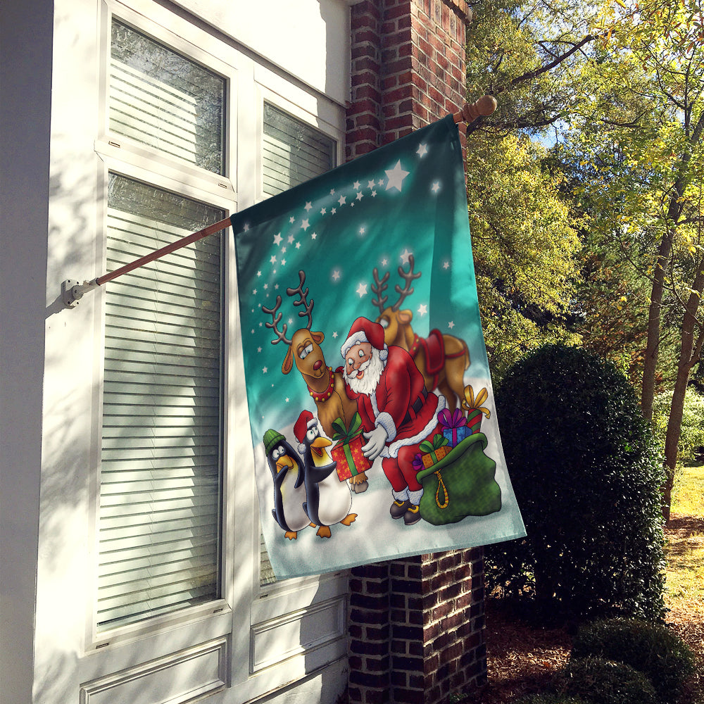 Santa Claus Christmas with the penguins House Flag 28x40 Porch Sleeve Pole Decorative Outside Yard Banner Artwork Wall Hanging, Polyester