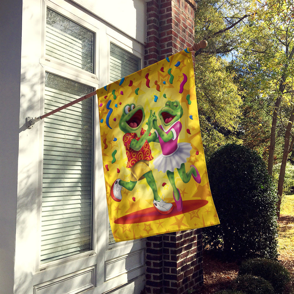 Frog Swing Dancing House Flag 28x40 Porch Sleeve Pole Decorative Outside Yard Banner Artwork Wall Hanging, Polyester