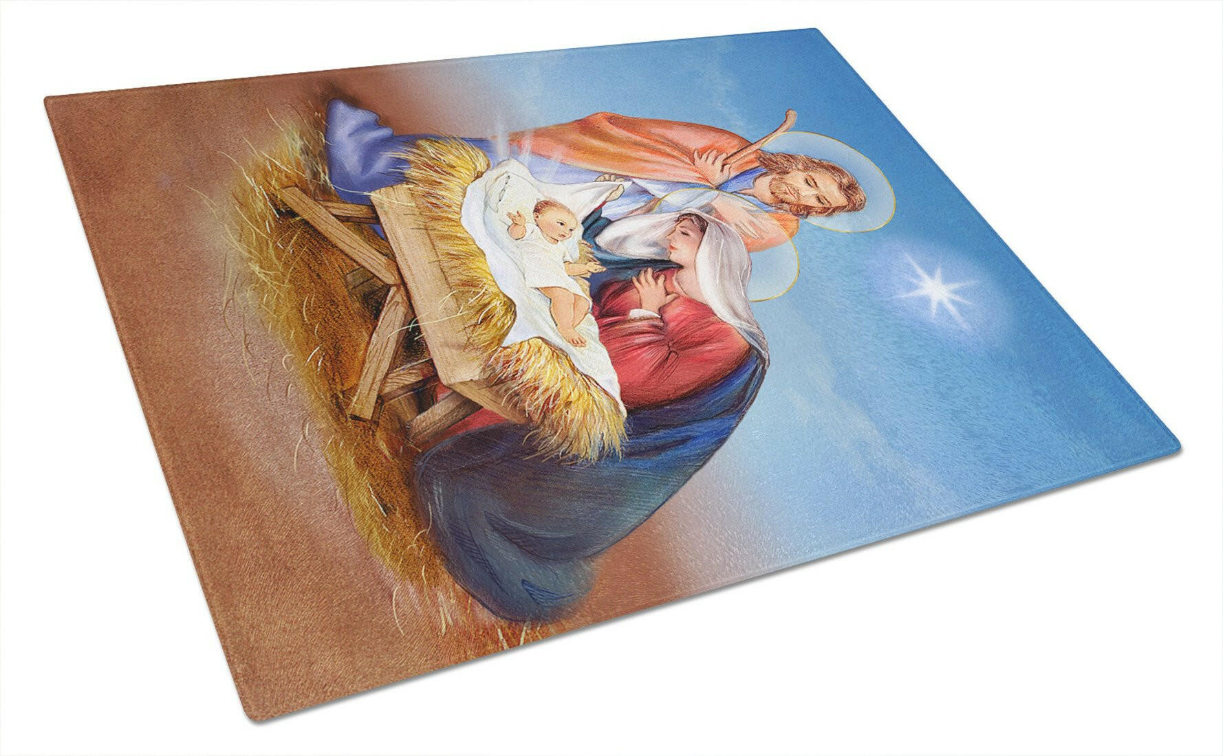 Christmas Nativity Cutting Board Tempered Glass Kitchen Cutting Surface, Heat Resistant Chopping, Non-Slip Feet, Food Prep & Serving