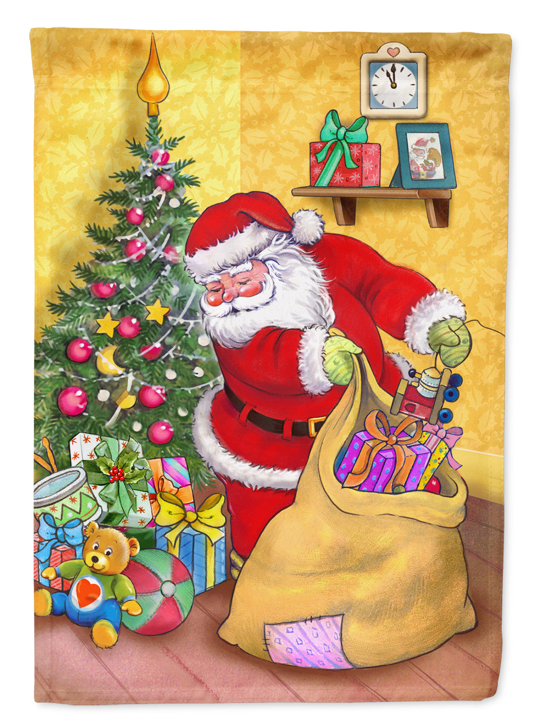 Christmas Santa and His Toys House Flag 28x40 Porch Sleeve Pole Decorative Outside Yard Banner Artwork Wall Hanging, Polyester