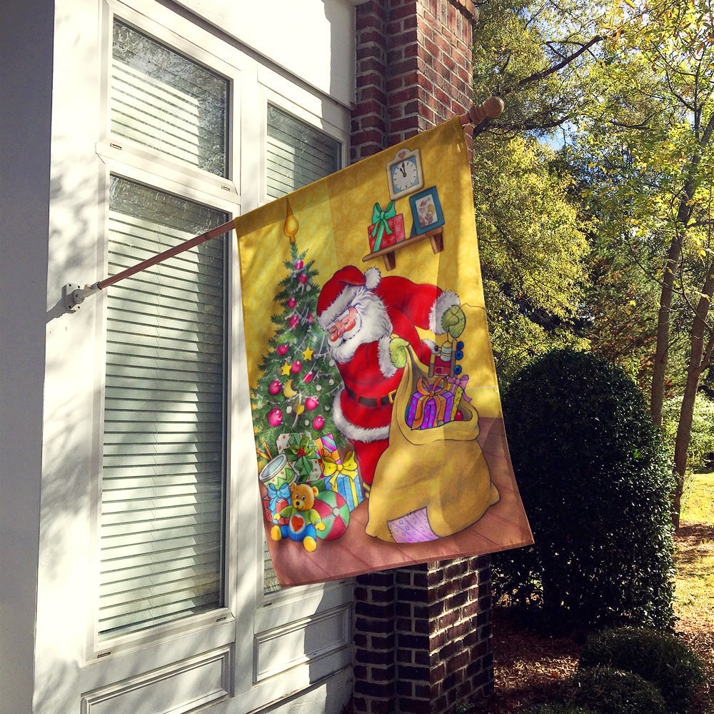 Christmas Santa and His Toys House Flag 28x40 Porch Sleeve Pole Decorative Outside Yard Banner Artwork Wall Hanging, Polyester