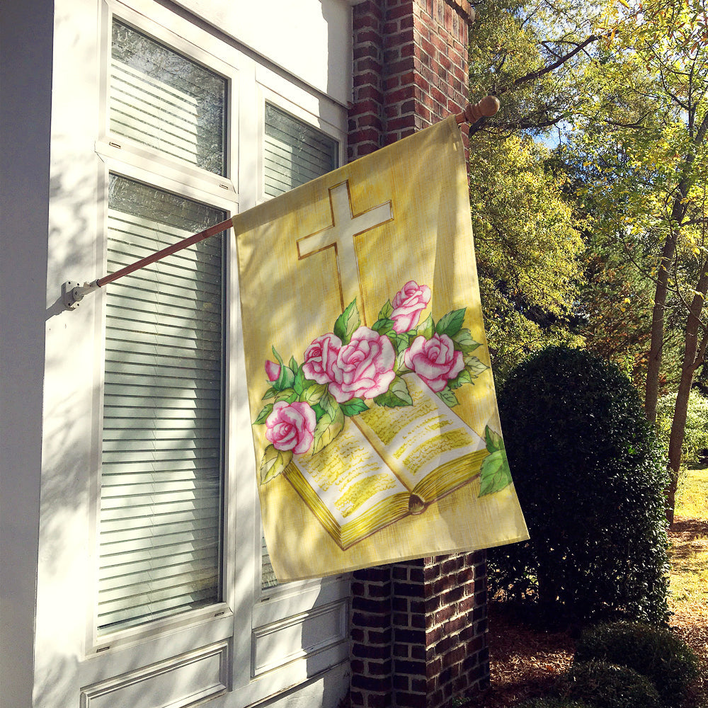 Easter Cross and Bible with Roses House Flag 28x40 Porch Sleeve Pole Decorative Outside Yard Banner Artwork Wall Hanging, Polyester