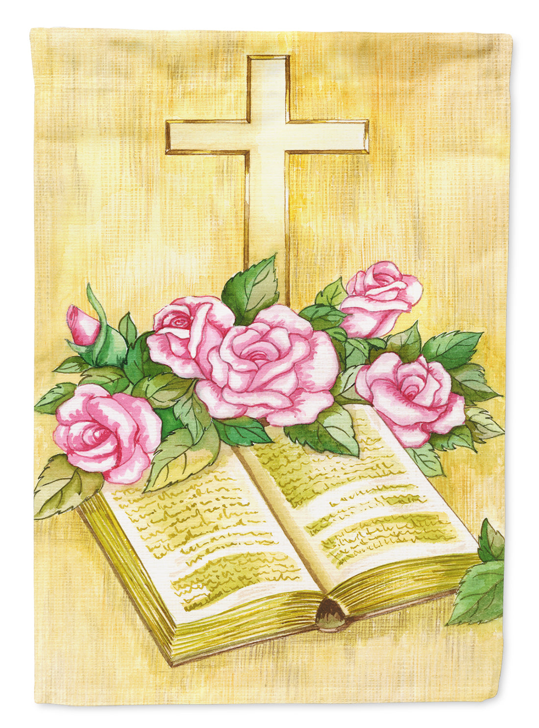 Easter Cross and Bible with Roses House Flag 28x40 Porch Sleeve Pole Decorative Outside Yard Banner Artwork Wall Hanging, Polyester