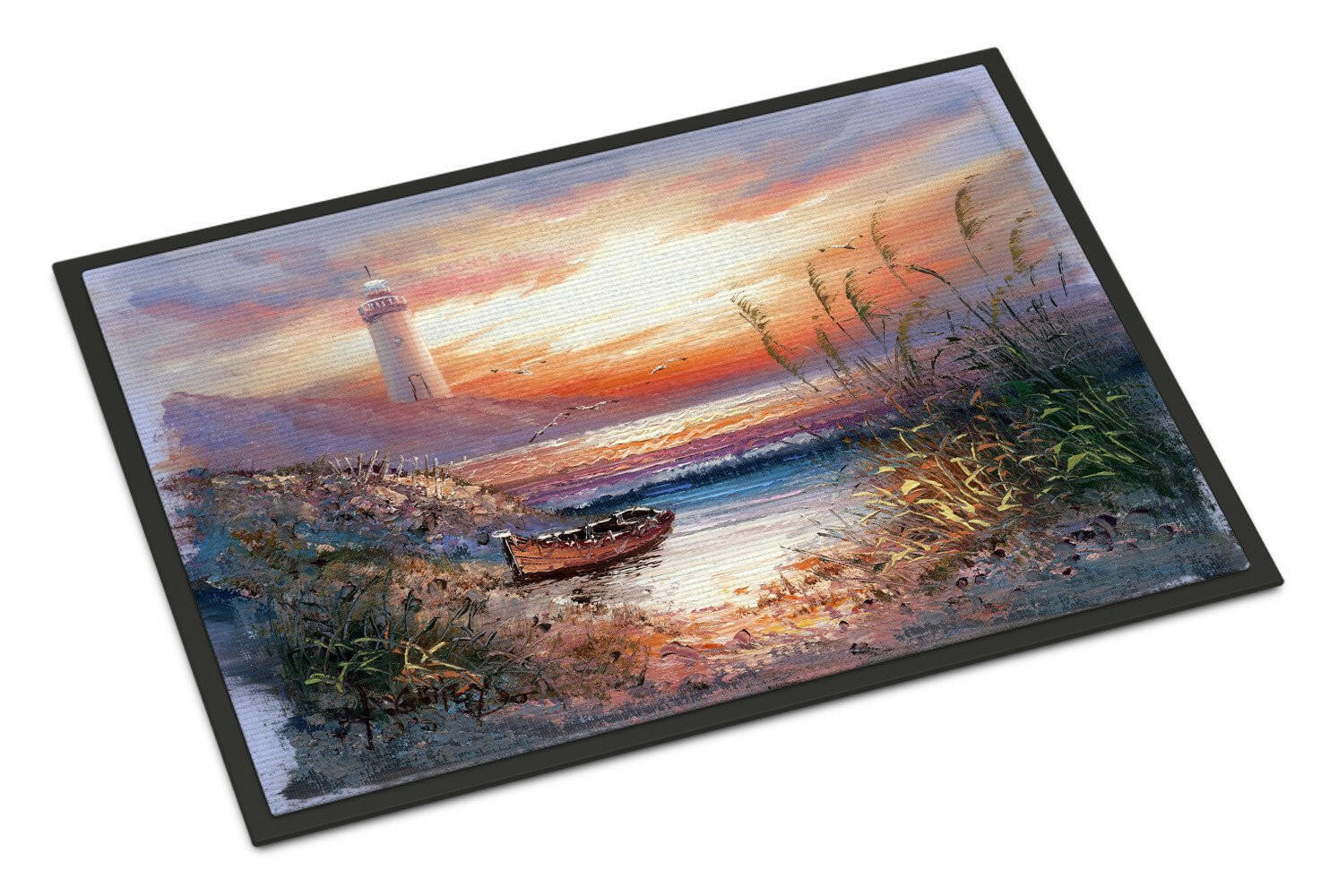 Lighthouse Scene with Boat Doormat Indoor Outdoor 24H X 36W Front Door Mat Rugs for Entryway, Non Slip Washable Low Pile,