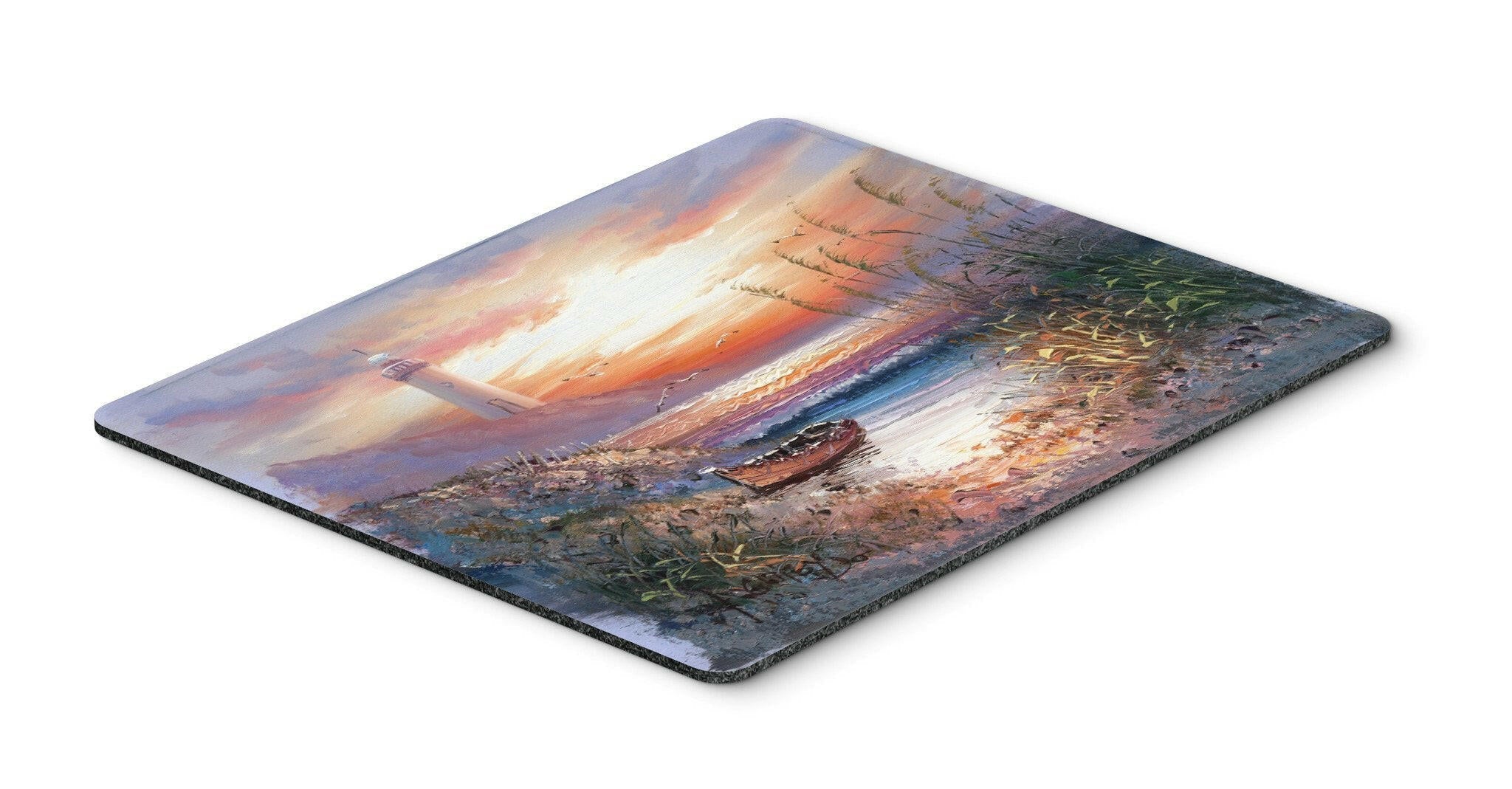 Lighthouse Scene with Boat Mouse Pad, Heat Resistant Trivet Hot Pad , Non Slip Rubber Desk Mat, Kitchen Counter Protector, Home Office Decor Gift