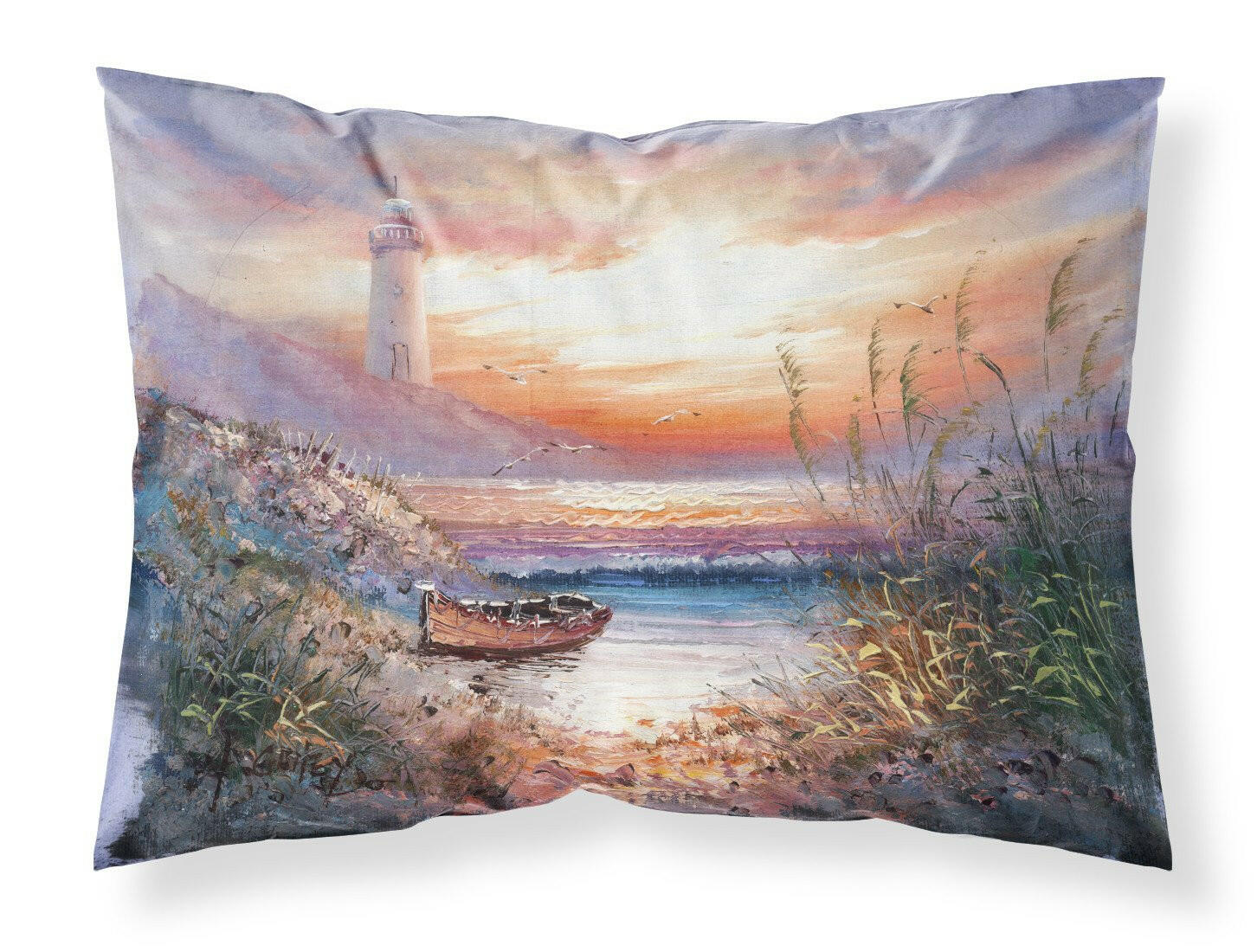 Lighthouse Scene with Boat Standard Pillowcase Lightweight Super Soft Easy Care Decorative Artwork Pillowcase, Standard