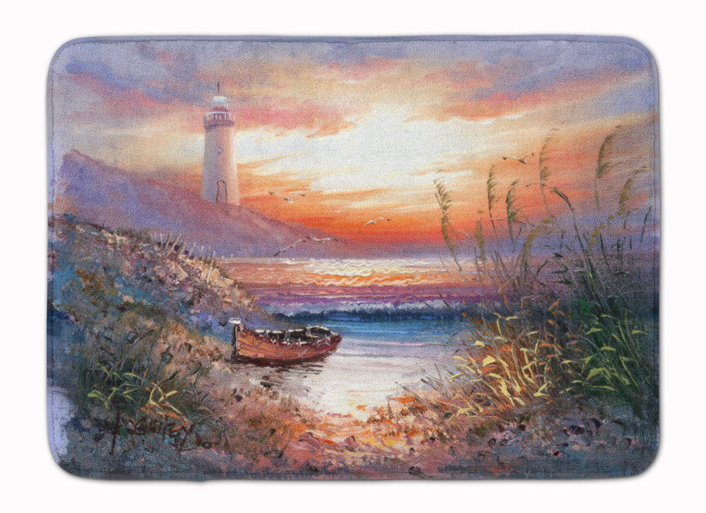 Lighthouse Scene with Boat Memory Foam Kitchen Mat Machine Washable Anti-Fatigue Cushion Comfort Bath or Kitchen Rug