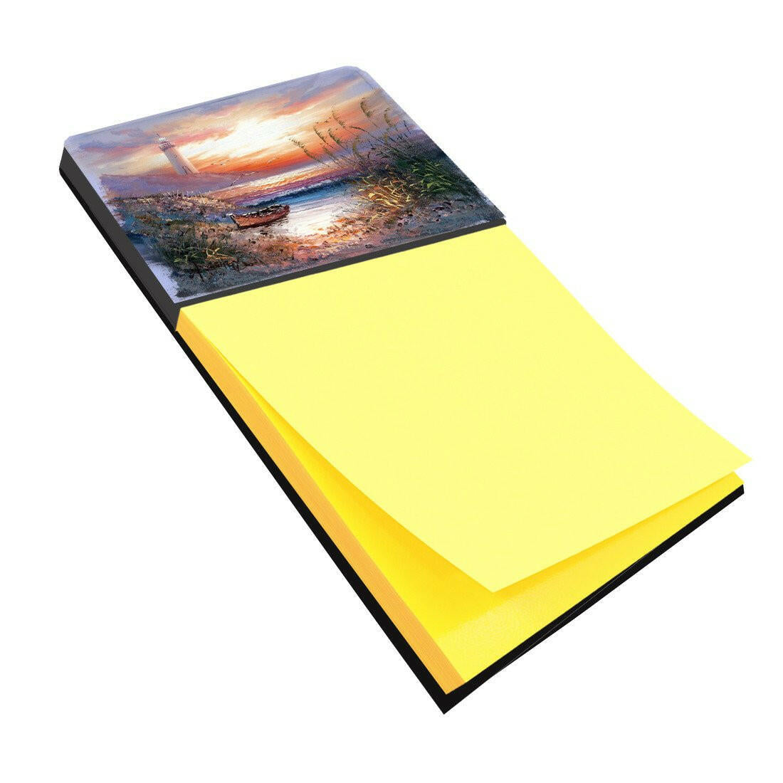 Lighthouse Scene with Boat Watercolor Sticky Note Holder Refillable Dispenser Desk Accessory 3x3 Pad Gift